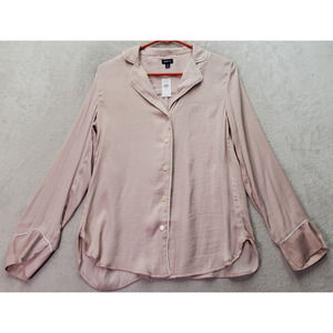 Gap Body Sleep Shirt Womens Size XS Blush 100% Polyester Long Sleeve Button Down